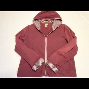 LL Bean Women’s Full Zip Hoodie Jacket Maroon White Stripes Size Medium Regular